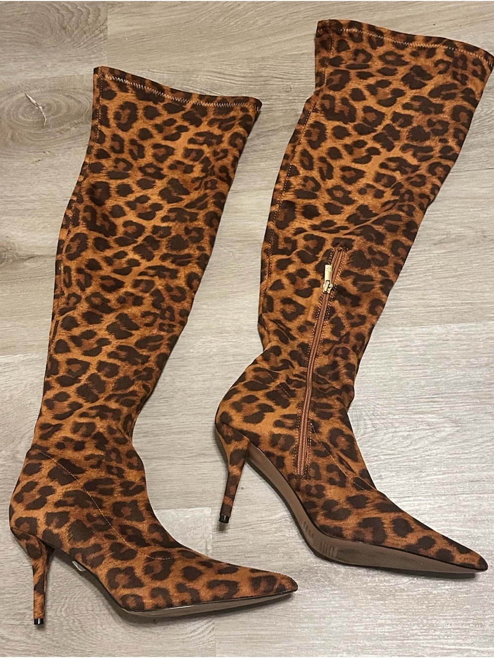 New York & Company Leopard-Print Over-the-Knee Stiletto Boots - Brown